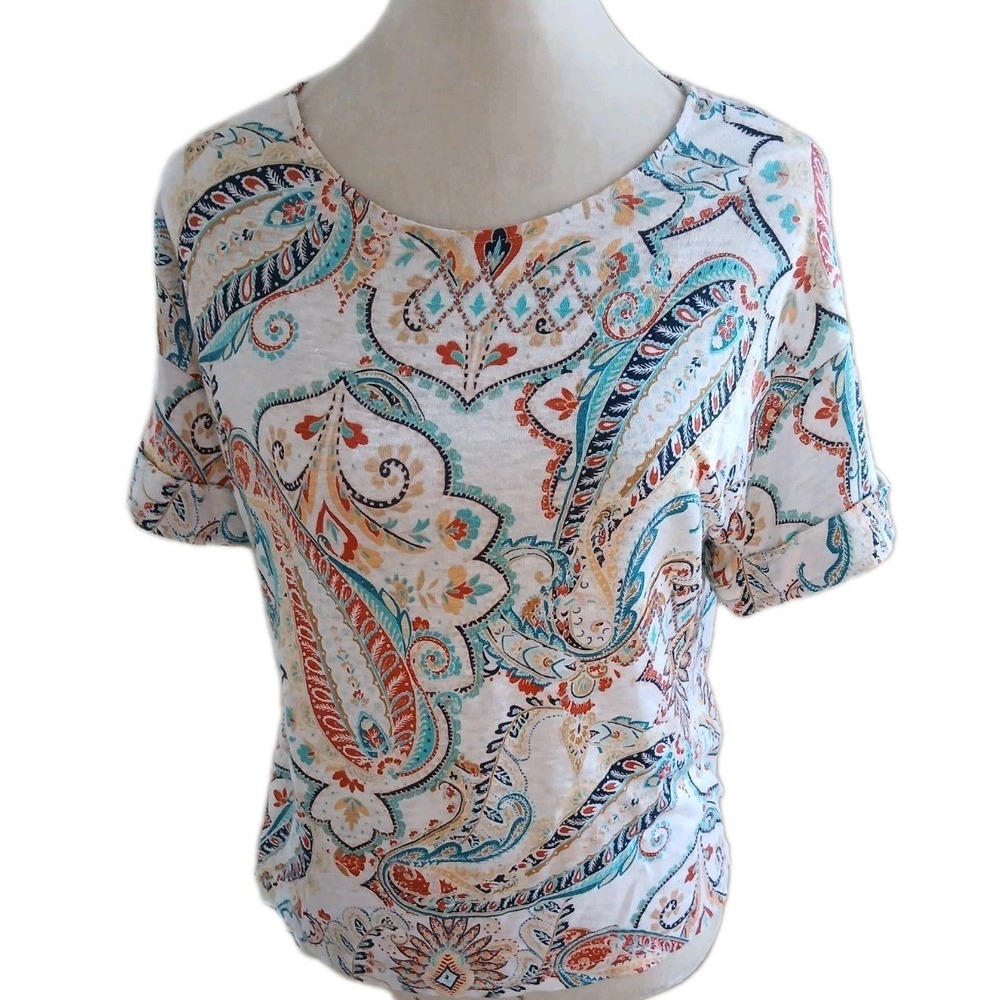 Chico's Women's T Tee Shirt Top‎ Linen Knit Short Sleeve Chicos 0 Loose Size S